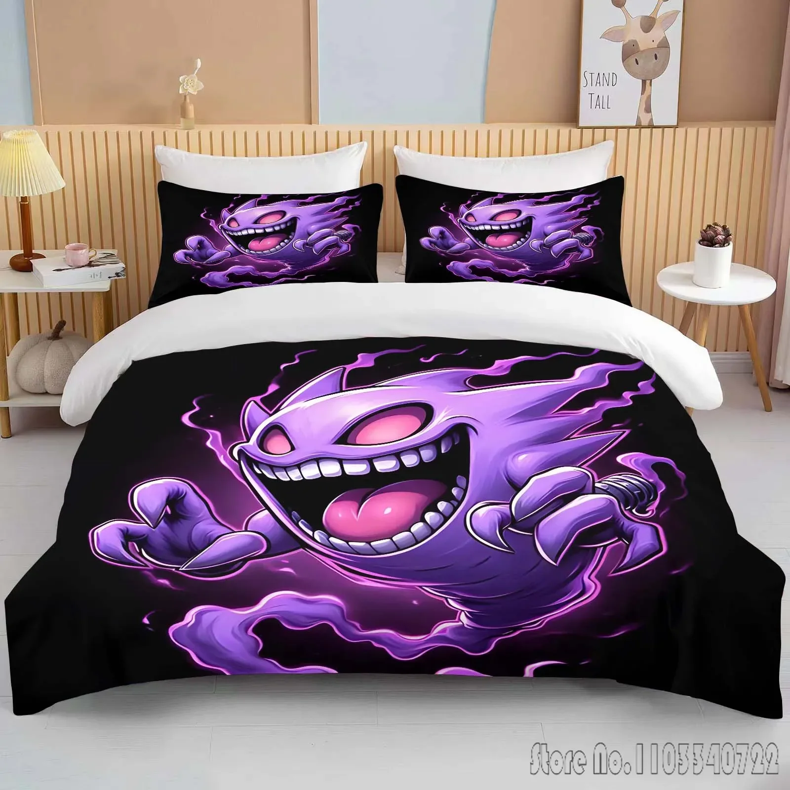 Anime Hot Pokemon Gengar Set di biancheria da letto per bambini stampato in 3D Set copripiumino per bambini biancheria da letto Twin Single King regalo per adulti per bambini