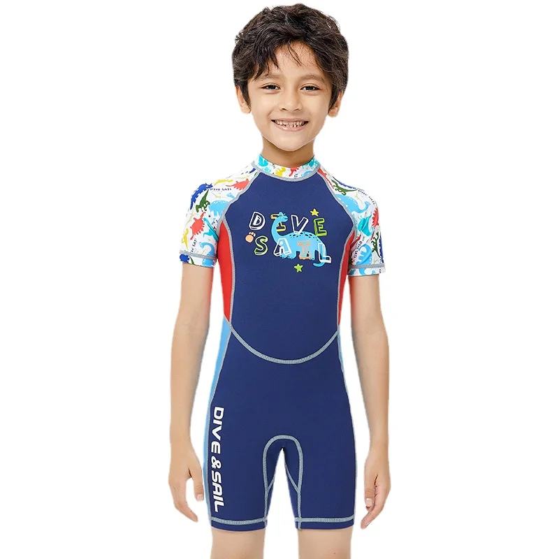 2mm Neoprene Boy's Warm Wetsuit Short One-piece Wetsuit Children's Swimming Surfing Sunscreen Jellyfish Clothing