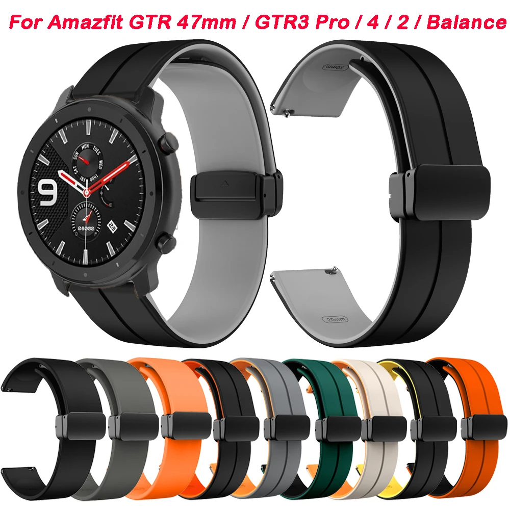 22mm Strap For Amazfit GTR 47mm/GTR3 Pro/GTR 4 3 2 2e Sport Silicone Magnetic Buckle For Amazfit Balance/Bip 5 Band