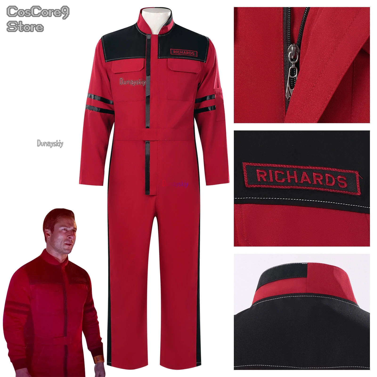 

Красный, черный комбинезон, униформа, пальто, куртка для мужчин, новый фильм Бен Ричардс, карнавальный костюм для женщин и девочек, полный комплект для карнавальной вечеринки