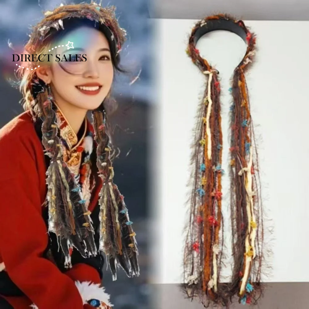 

Boho Style Chinese Tibetan Hairband Long Tassel Candy Colored Braid Hairband Colorful Ribbon Weaving
