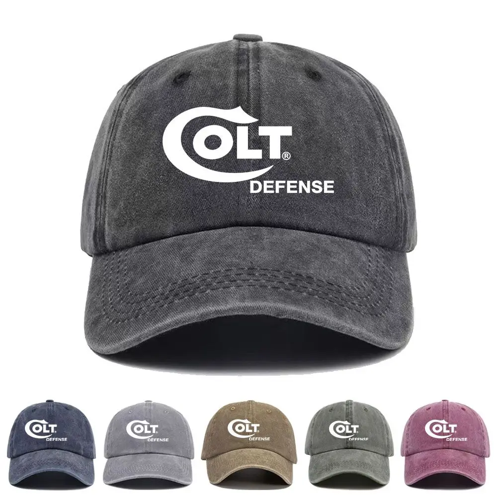 Vintage Washed Baseball Cap Colt Defense Print Graphic Unisex Streetwear Casual Trucker Style Summer Cotton Sun Hat