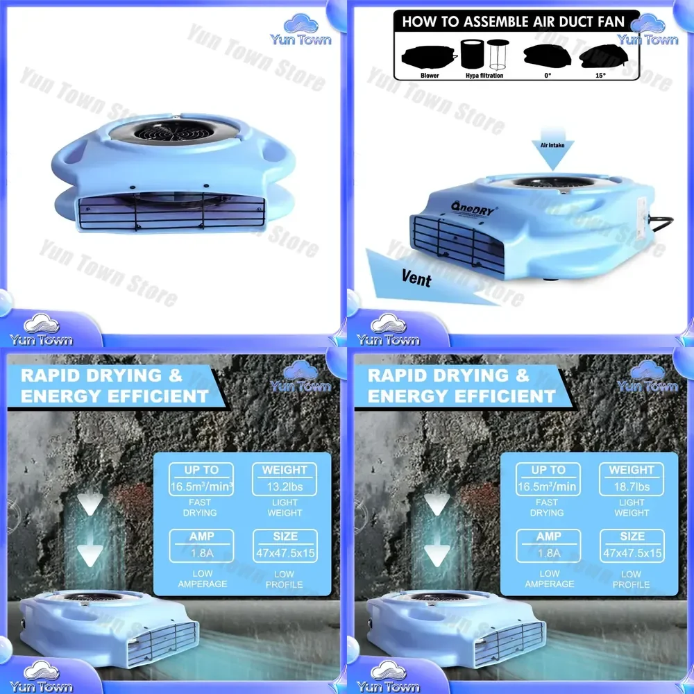 for 600CFM Triangle Portable Floor Dryer for Carpet Dryer Blower Air Mover Fan Low Profile Flat Dryer Machine with Air Filter
