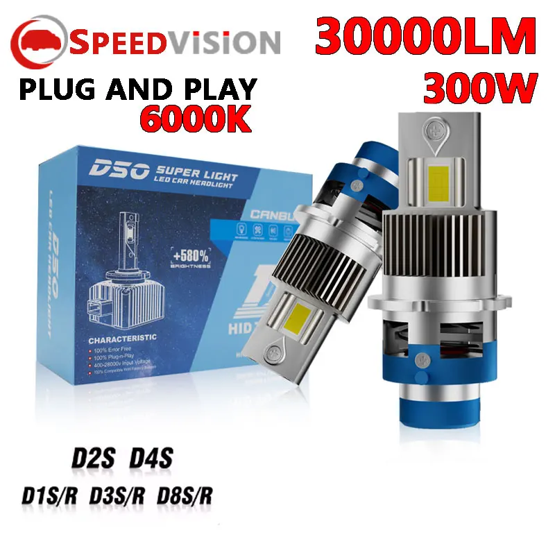 Speedvision D2S D4S 1:1 LED Headlights Bulbs HID D2R D4R  Kit Xeon LED 300W Two sided Extra Large CSP Chip Auto Light 6000K