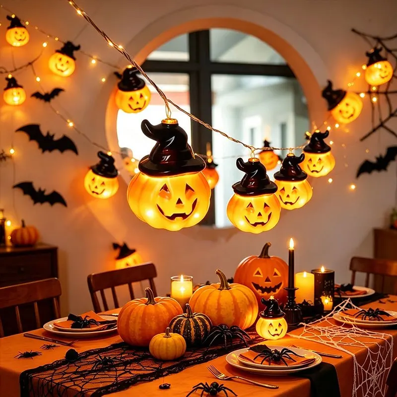 3D Pumpkin Halloween String Lights, Battery Powered LED Fairy Lights for Halloween Decorations Fireplace Mantel, Window, Bedroom