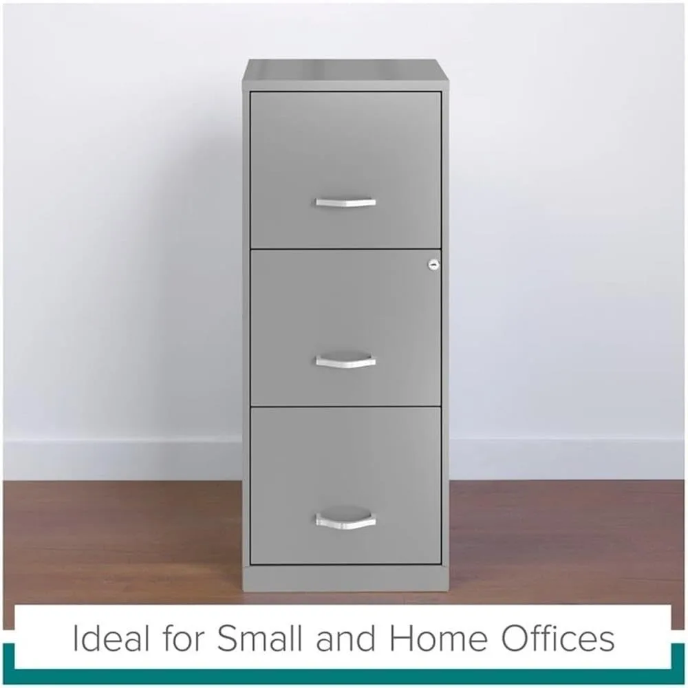 Modern Vertical 3-Drawer Metal Filing Cabinet with Lock, Silver - Secure Storage for Office Documents