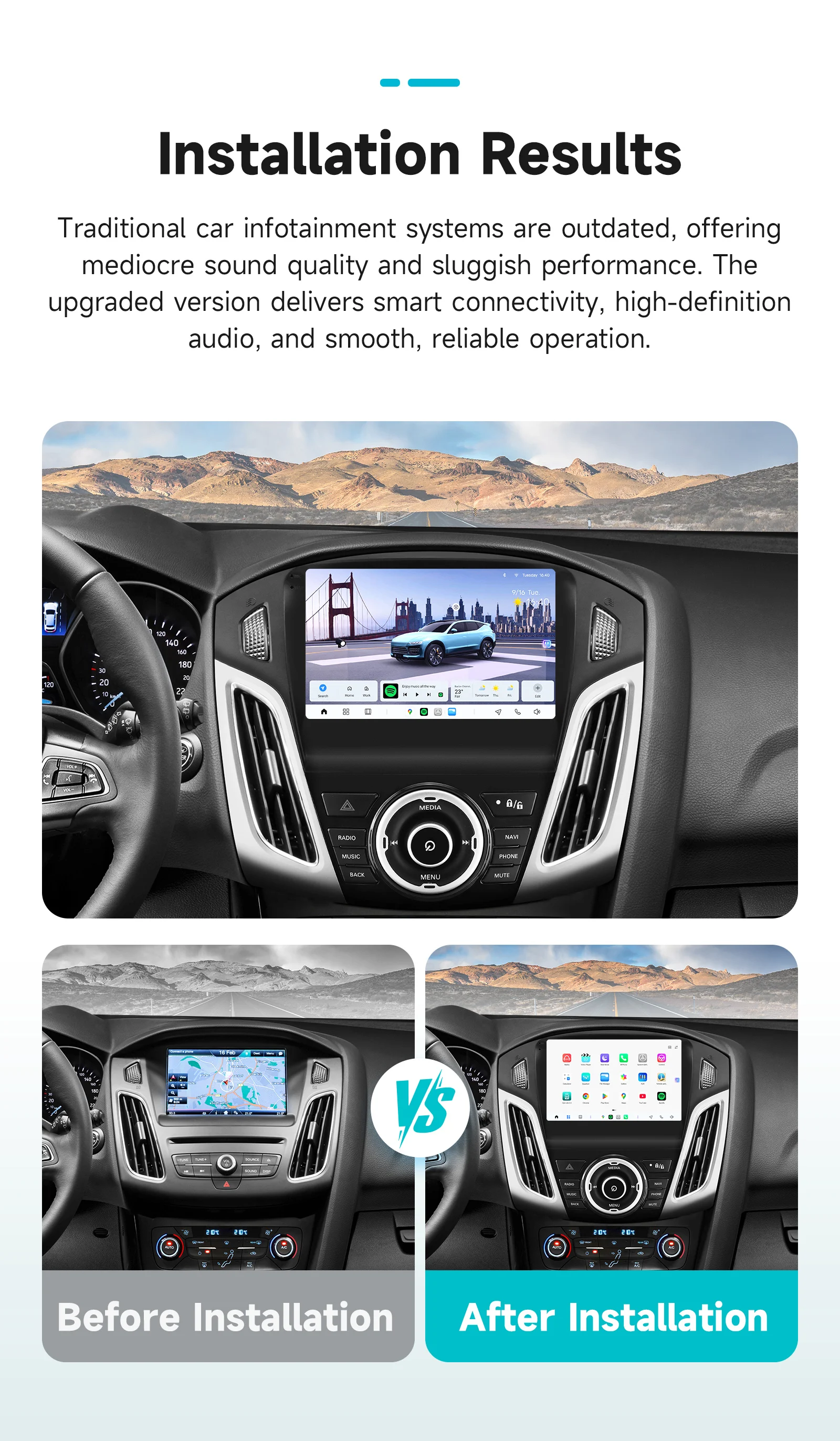 Hizpo 2K Bildschirm Android Auto für Ford Focus 3 Mk 3 2011 - 2019 Auto-Infotainment 3D HD Multimedia-Player Stereo Kabelloses Carplay – Detail 4