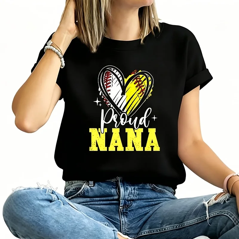 Proud Nana Baseball Softball Heart Grandma Women's Plus Size T-Shirt 100% Cotton 220g