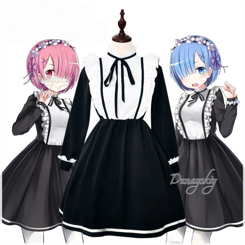 

Re0 Ram & Rem Custom Made To Measure Maid Cosplay Costume Classic Black White Maid Dress Lolita Style Dress Maid Cafe Uniform