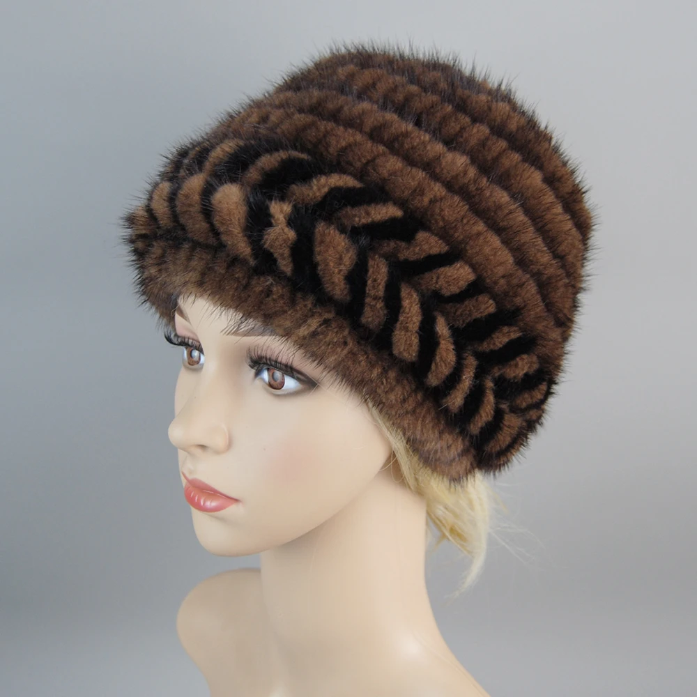 Winter Luxury Women Real Mink Fur Hats Warm Natural Fur Knitted Cap Fashion Ladies Genuine Mink Fur Beanie Female Bomber Hats