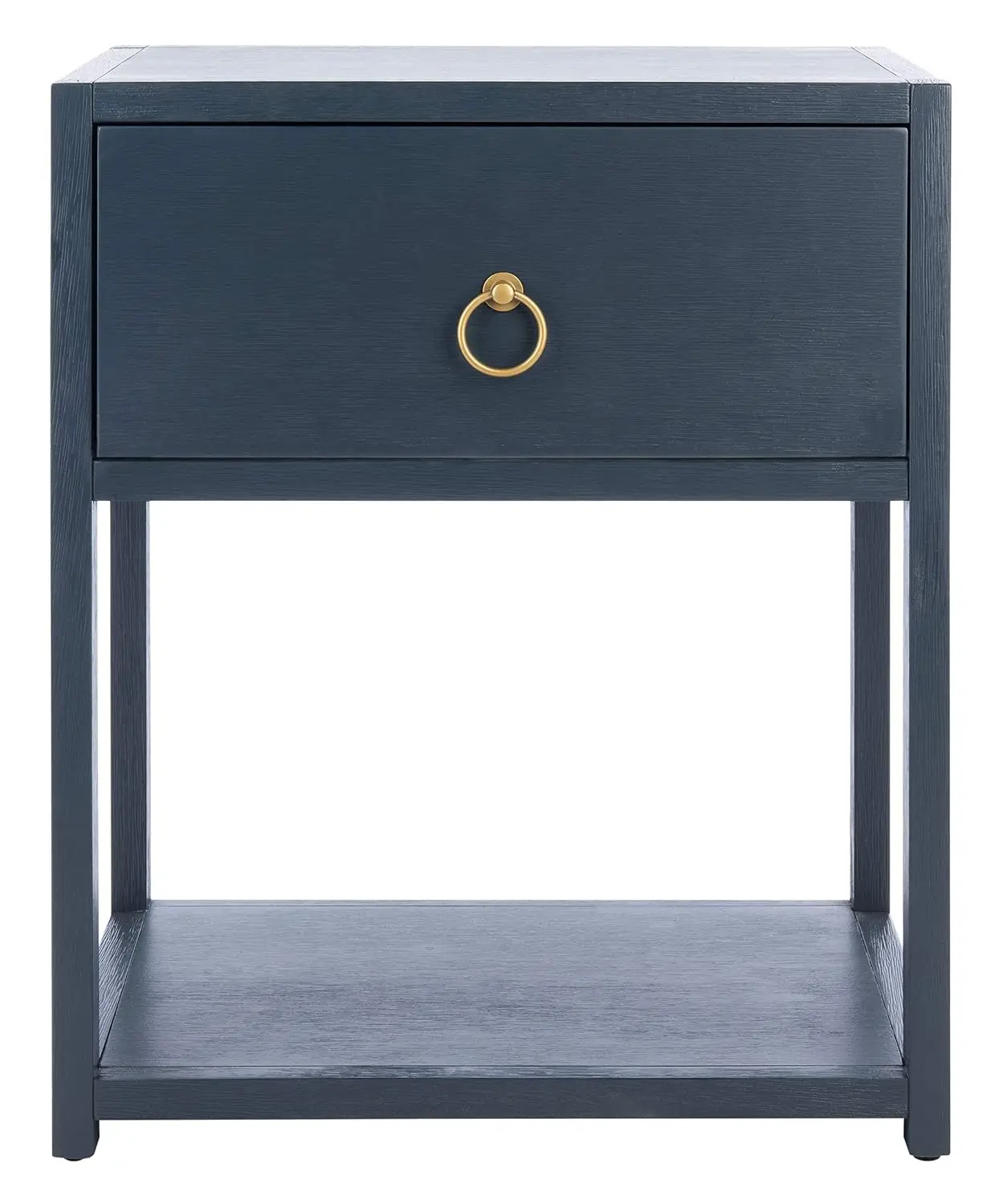 Navy Wood Nightstand with Gold Hardware & 1 Drawer for Bedroom 21