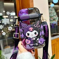 Grande capacità Sanrio Kuromi studente scuola bottiglia d'acqua all'aperto Kawaii Anime Cup bambini doppia cannuccia bollitore ragazza