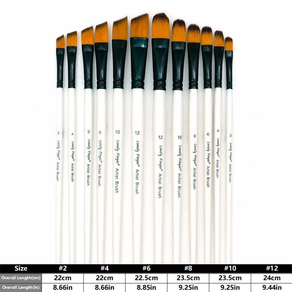 12Pcs Paint Brushes Set Angle Filbert Nylon Hair, Angle & Oval Filbert Brushes for Watercolor Acrylic Gouache Oil Painting Artis
