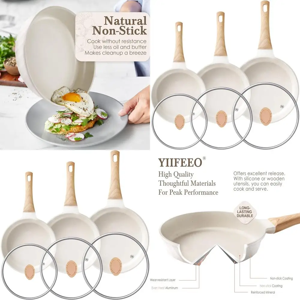 

Granite Nonstick Cookware Set: 8, 9.5, 11 Frying Pans with Lids, Egg Pan for Chef's Kitchen