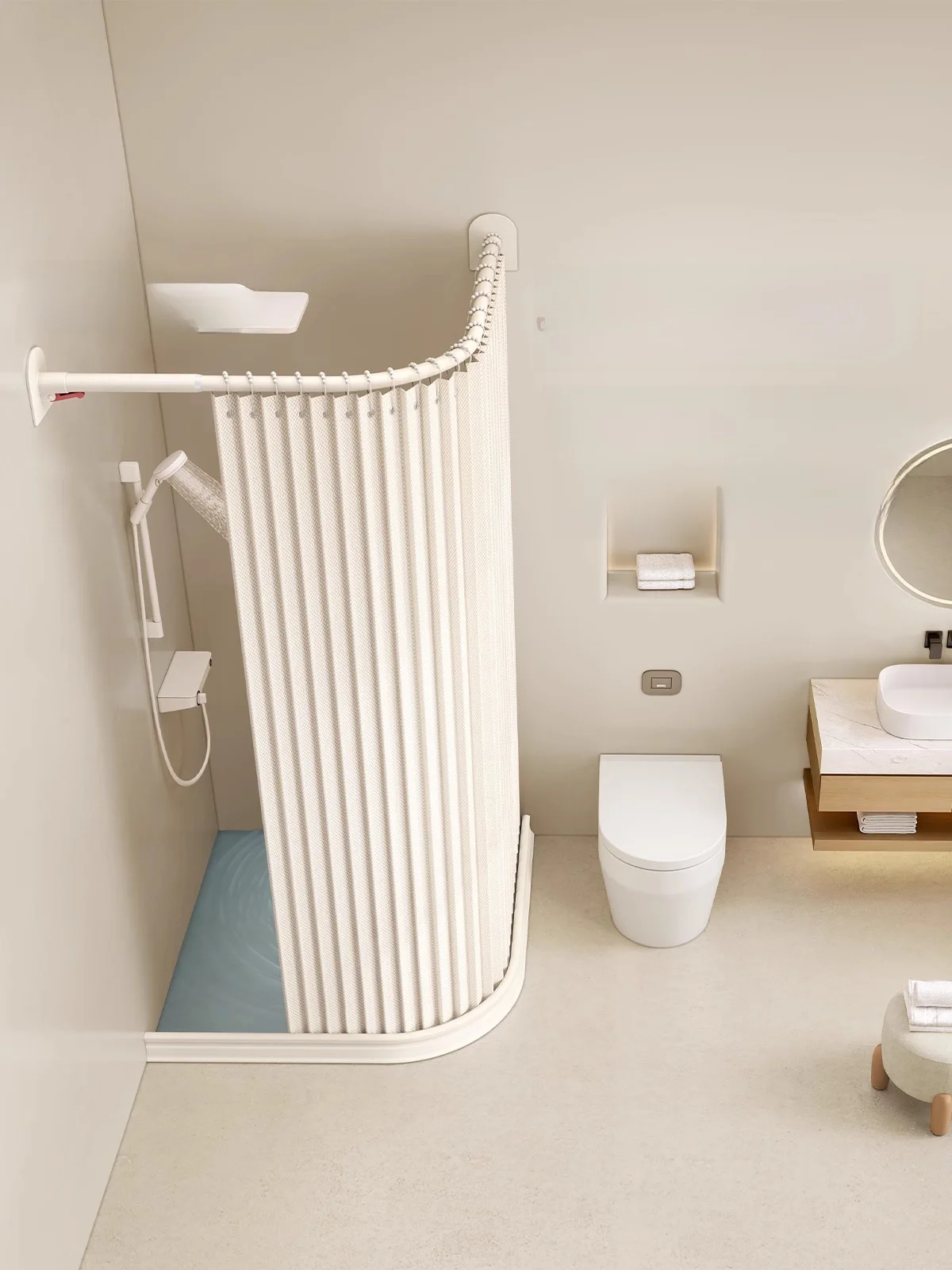 

Batoom ower Curtain Waterproof No Drilling Bath Room Partition Foldable L ape U Arc Bar Dry Wet Separation Polyester