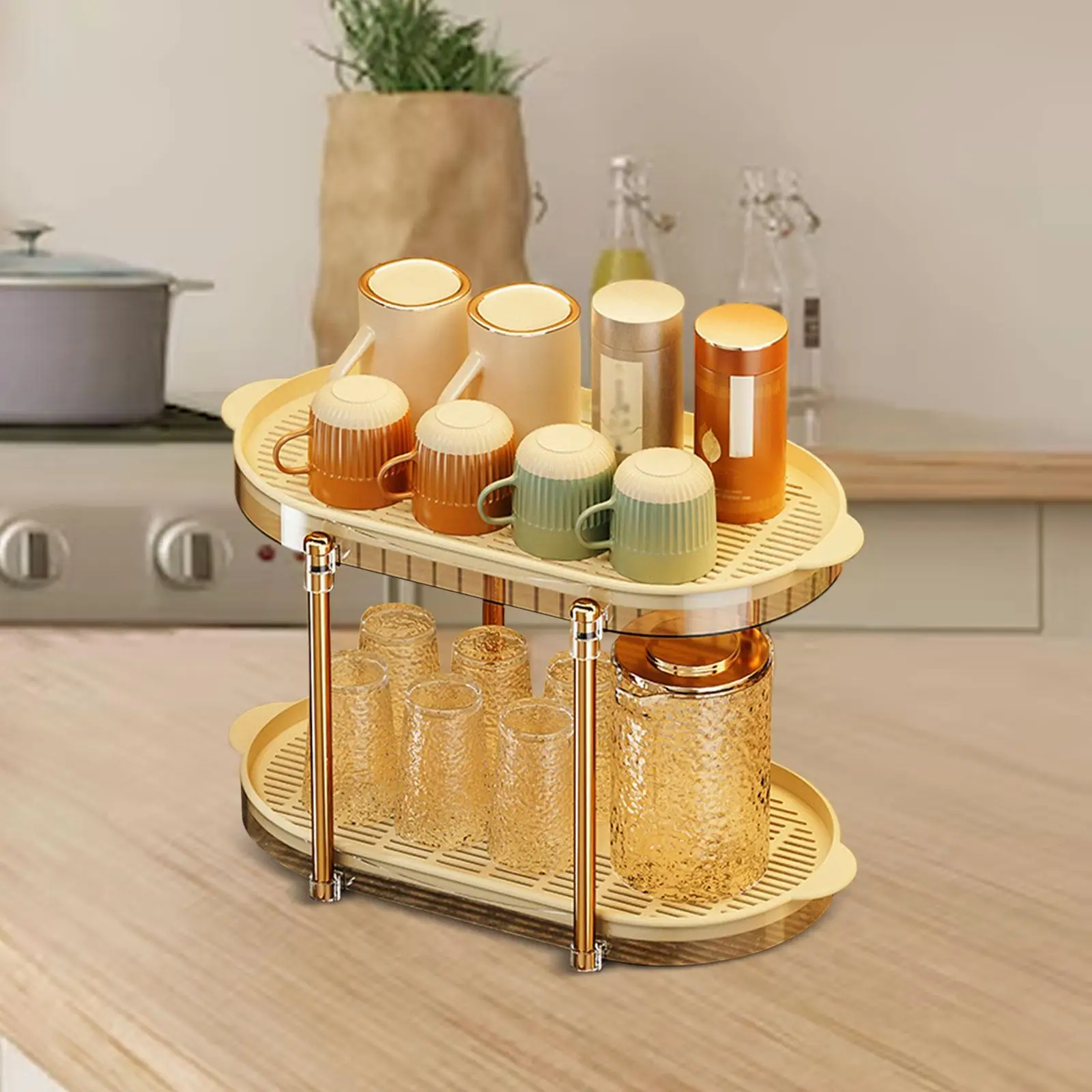 Cup Drying Rack Stand with Drain Tray 2 Tier Multifunctional Cup Rack Tableware Fruit Storage Rack Shelf Bowls Kitchen Bottles