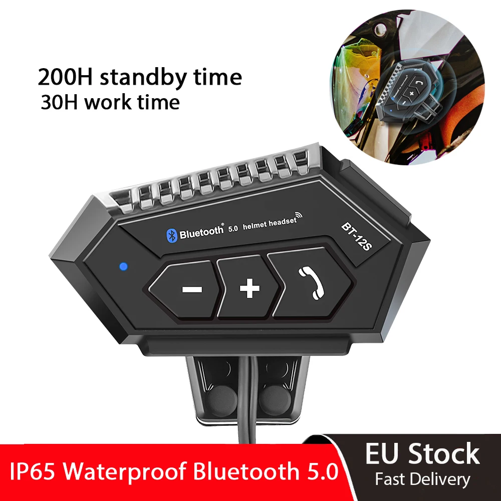 BT12S Waterproof Motorcycle Helmet Bluetooth-Compatible Headset Wireless Handsfree Moto Headset Music Helmet Hands Free Call MP3
