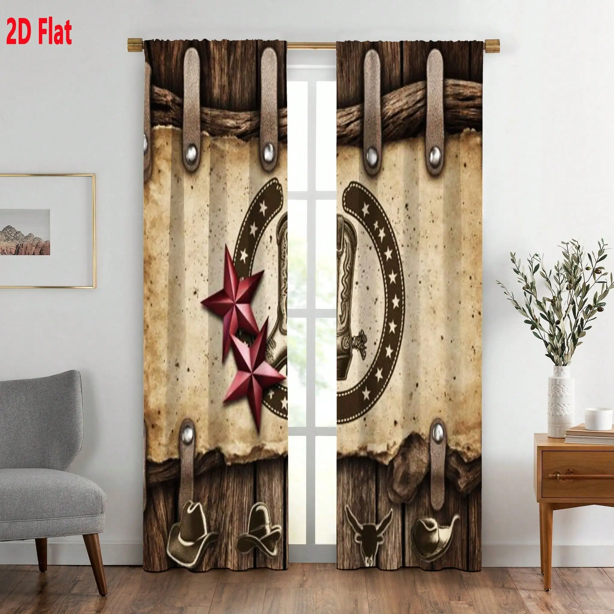 Western Cowboy Curtains, Vintage Barn Wood Print Blackout Drapes Rustic Farmhouse Decor for Living Room Bedroom Window Treatment