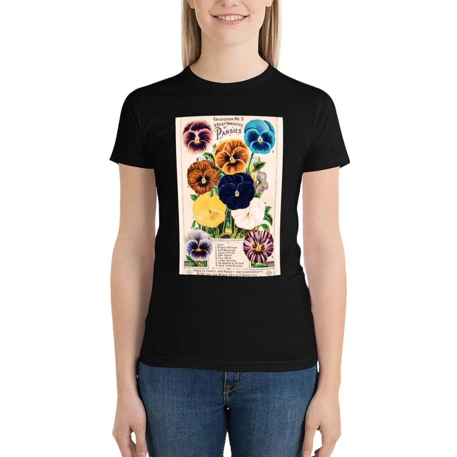 Pansy Assortment from 1800s seed catalogue T-Shirt plus size tops Female clothing Women clothing