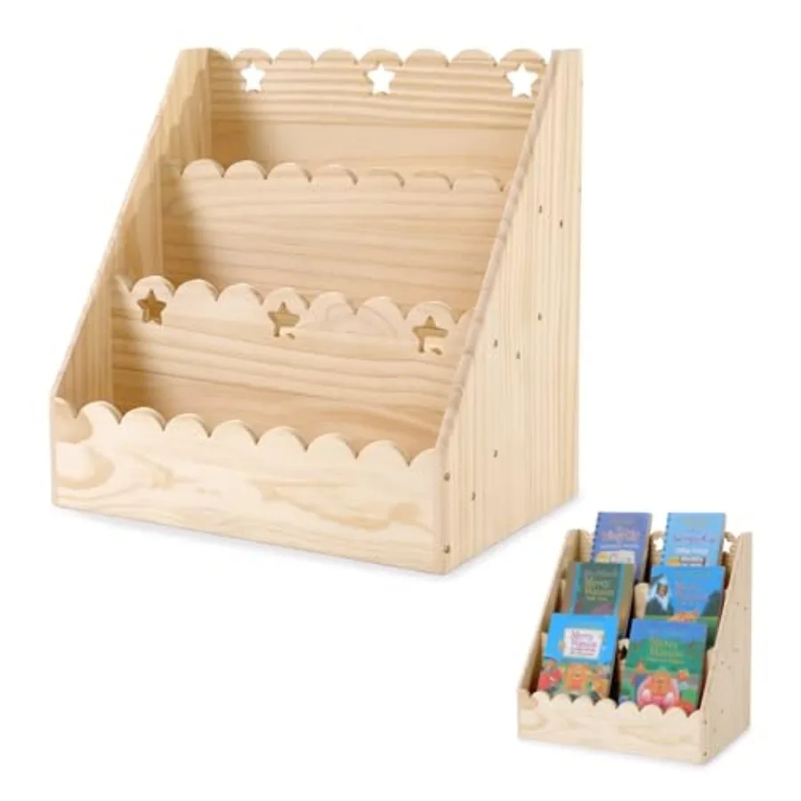 

HOMBYS Book Shelf with Star Cutouts and Scalloped Edges 3-Tier Wooden Bookcase for Ages 1-5 Sturdy Book Organizer and Display f