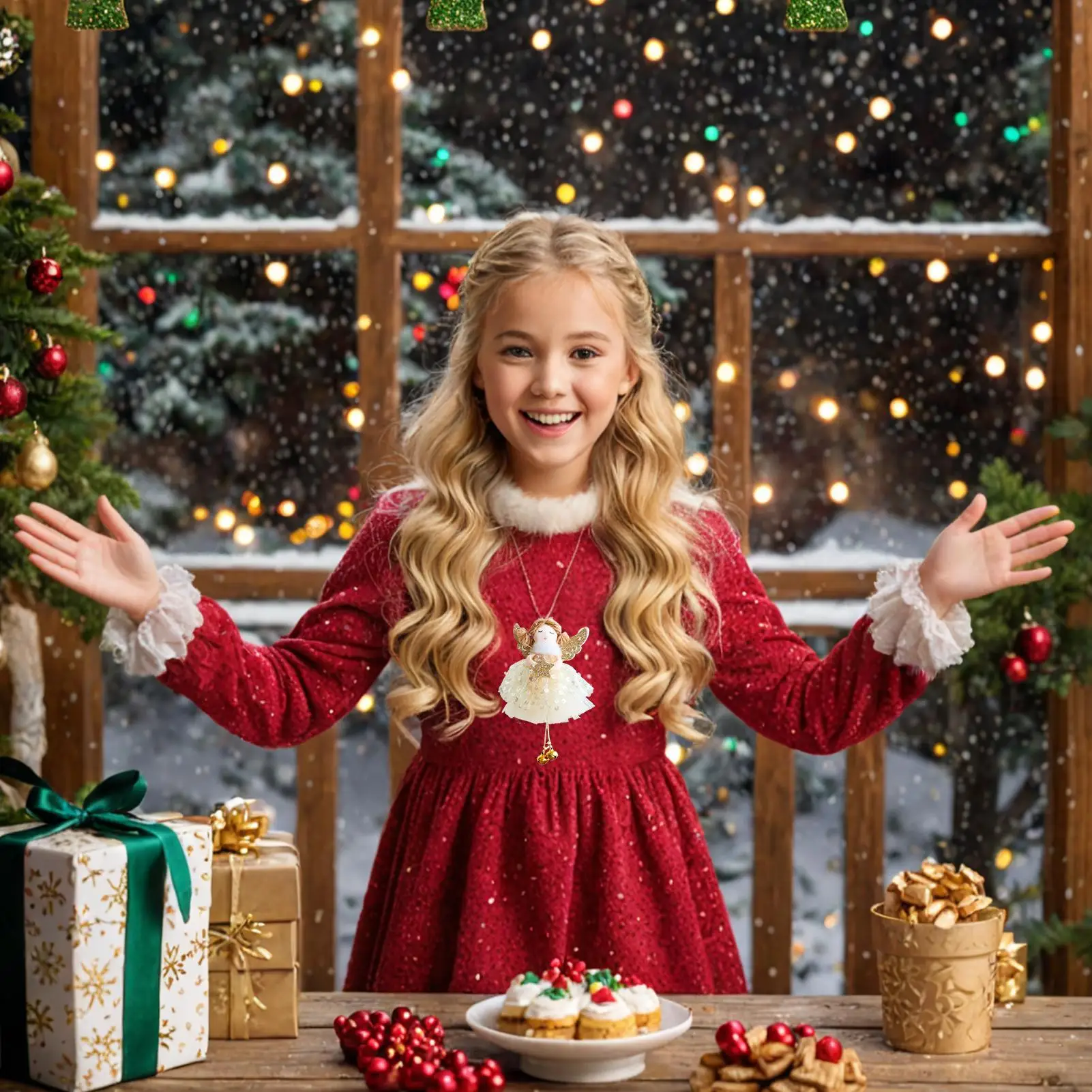 الحلي الملاك لشجرة عيد الميلاد مع أجراس دمية الملاك شجرة عيد الميلاد الحلي قلادة احتفالية لنافذة باب الأسرة الداخلية