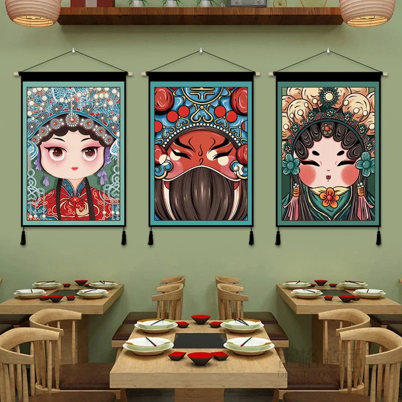 Peking Opera Wall Picture Hanging Cloth Cartoon Opera Hua Dan Hanging Painting Bedroom Living Room Background Wall Decoration