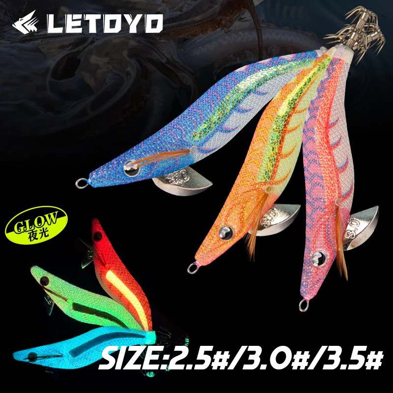 LETOYO 2.5# 3.0# 3.5# squid bait Luminous squid Jig Fishing Lure Artificial bait For Webfoot Octopus Cuttlefish sea fishing lure
