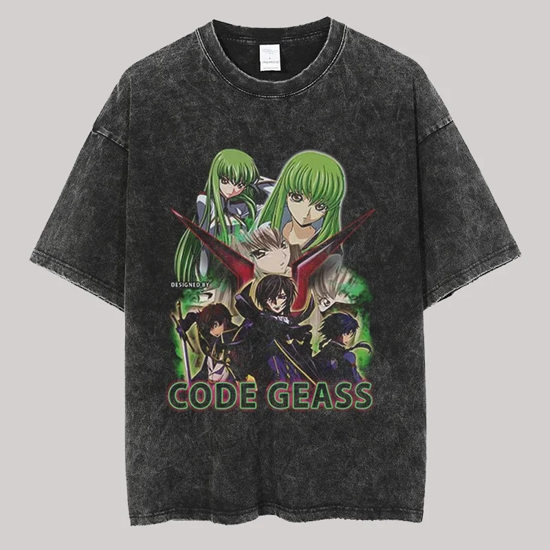 Code Geass Anime T-shirt Vintage Washed Y2K Aesthetic Unisex Oversized Short Sleeve Summer Cotton Retro Streetwear 2026 Hot Sale