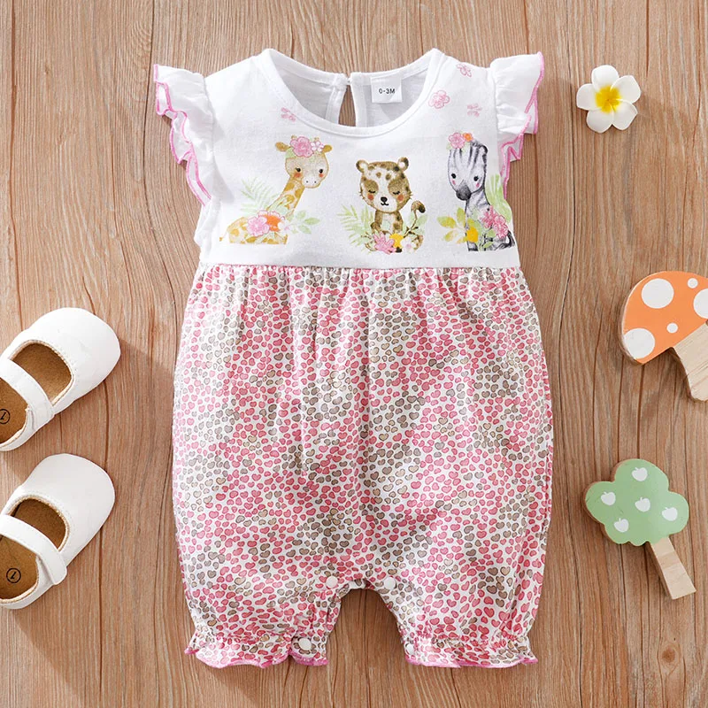 Newborn Baby Romper White deer print baby girl clothes summer sleeveles  One-piece cotton high quality For Toddler Outfits 0-18M