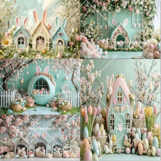 2026 Osterhase Holzhaus Fotografie Hintergrund für Kindergeburtstag Party Dekorationen