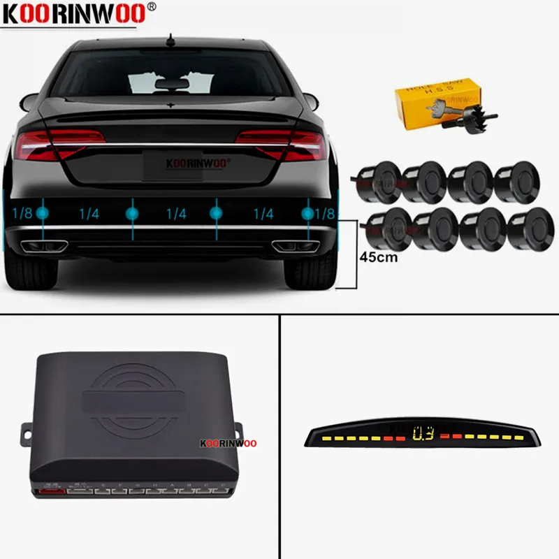 

KOORINWOO Car parking sensors 8 sensors 22mm Backup radar detector 4 front parking sensors Back parktronics 4 System Automobiles