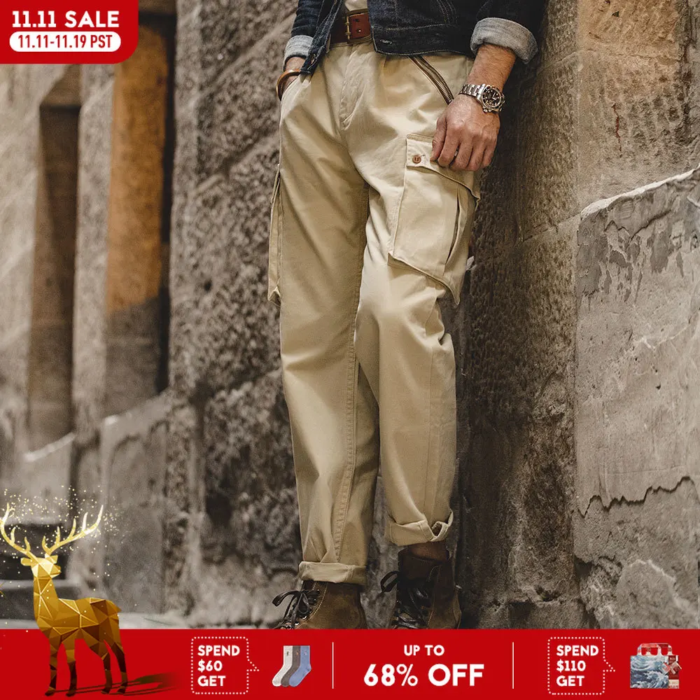 

Maden American Vintage Khaki Mountain Pants Washed Mid Waist Straight Leg Casual Pants Men's Trendy Long