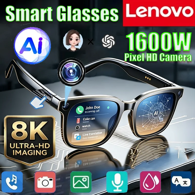Lunettes Intelligentes Lenovo 8K AI avec Traduction Instantanée, Appels Bluetooth, Lecteur de Musique, Contrôle de la Caméra et Protection Anti-lumière Bleue – NOUVEAUTÉ 2026