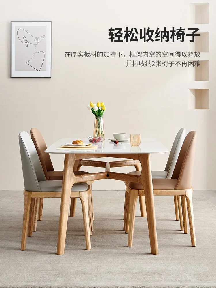 French cream wind rock plate table solid wood modern simple small family table chair white wax wood rectangular household table