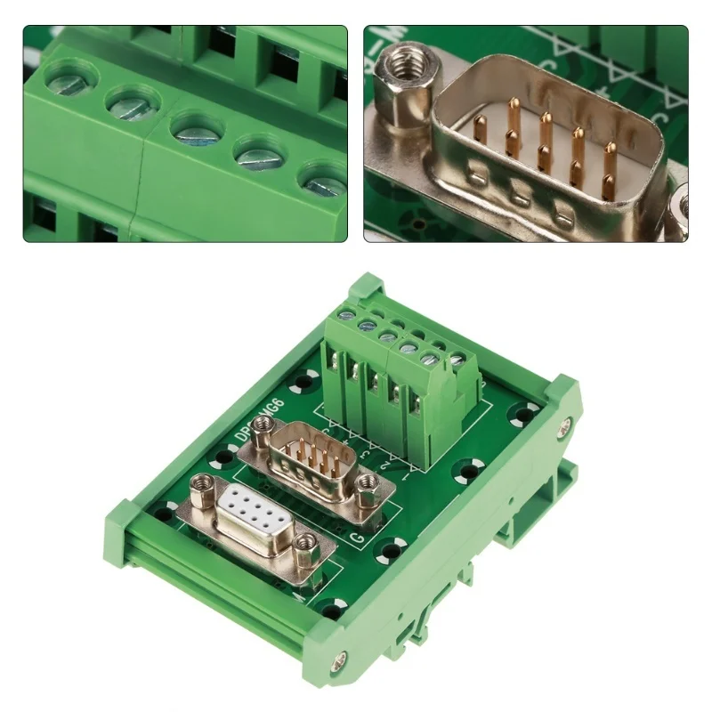 DB9-MG6 DIN Rail Mount Interface Module Male / Female Connector Breakout Board