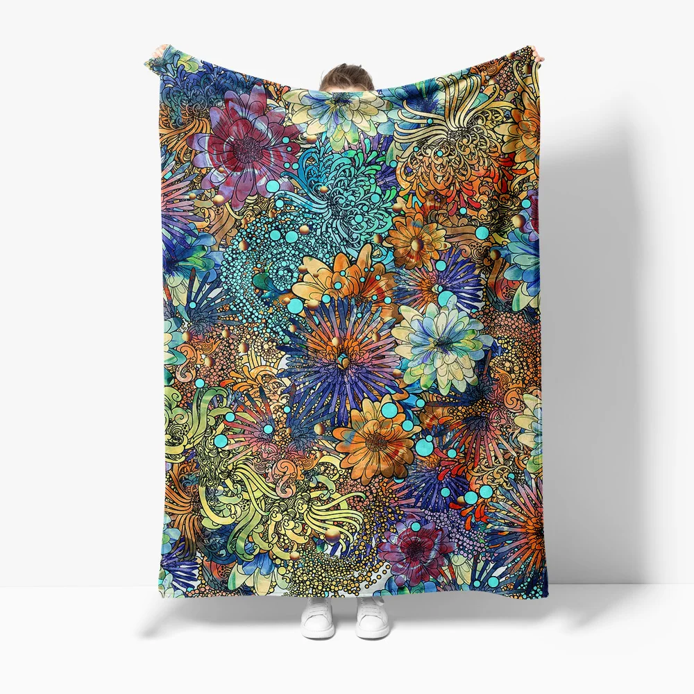 

Vibrant Floral Peacock Feather Anarchy Psychedelic Abstract Quilt Blanket Throw Decorative Bedspread Cushion Cover