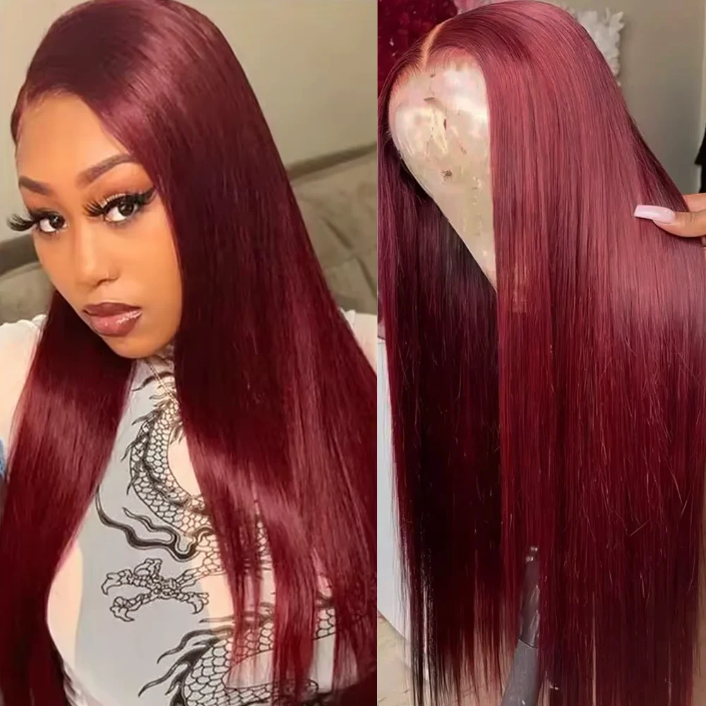 Hd Lace Frontal Wig Human Hair Pre Plucked - 99J 버건디 레이스 프론탈 가발 13x6