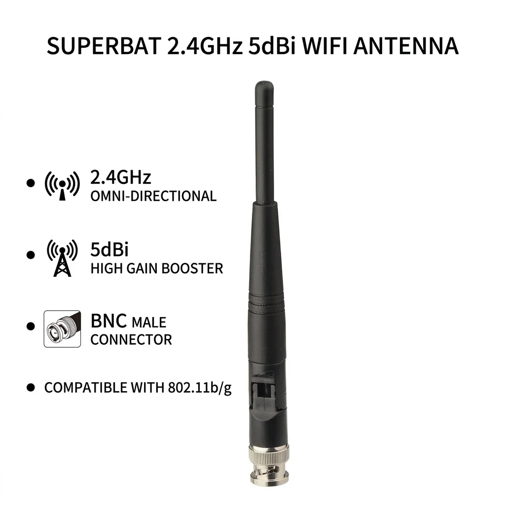 Superbat 5dbi 802.11b,802.11g Booster 2,4 GHz WIFI Omni antena BNC conector macho para enrutador inalámbrico WLAN PCI tarjeta goma Aeria