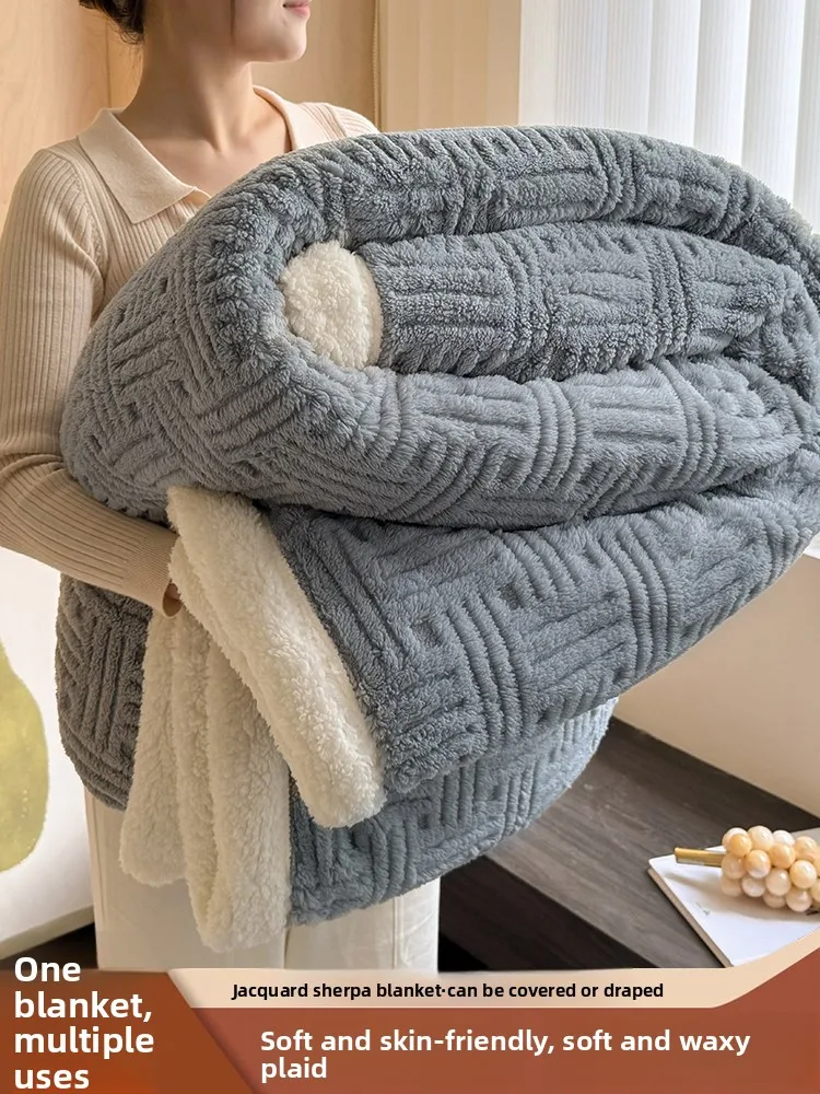 Thickened Lamb Velvet Blanket Coral Velvet Milk Velvet Summer Office Nap Coverlet Shoulder Shawl Sofa Blanket Modern Simple S...