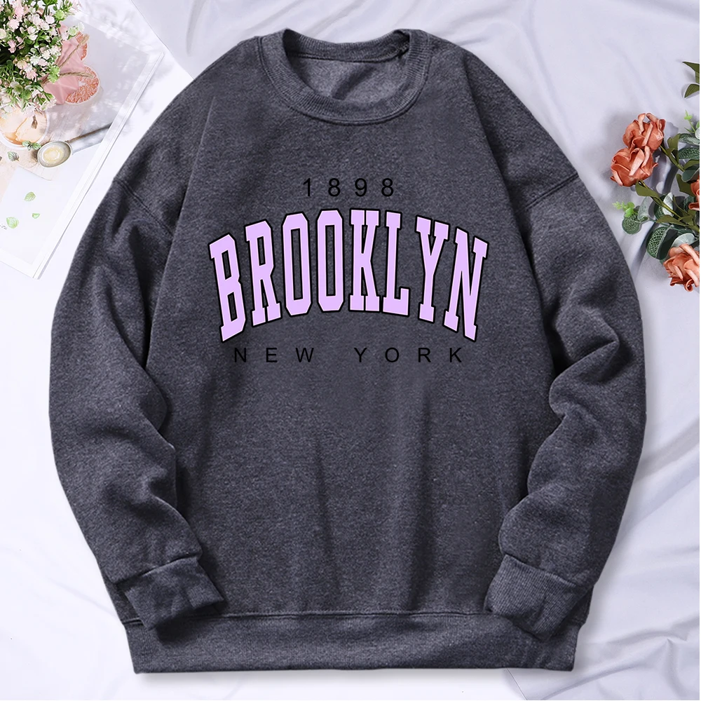 1898 Brooklyn New York Printing Tracksuit Women O-Neck Warm Comfortable Hoodie Casual Daily Sweatshirts Classic Fashion Hooded