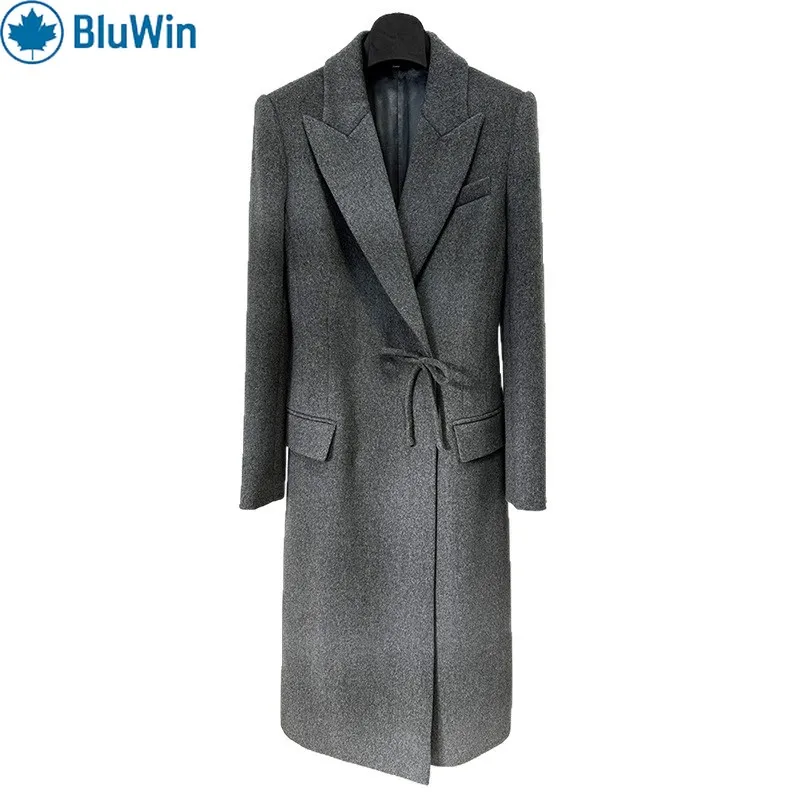 

URBANCHIC 2025 Fall Winter Fashion Slim Fit Bow Long Wool Cashmere Coat Grey Women