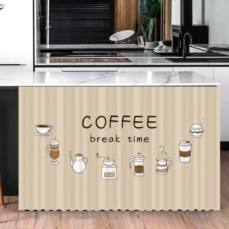 VIKAMA Coffee Break Time Door Curtain Beige Cafe Pot Cup Bar Kitchen Cabinet Cover Decor Home Cozy Soft Durable Aesthetic Gift