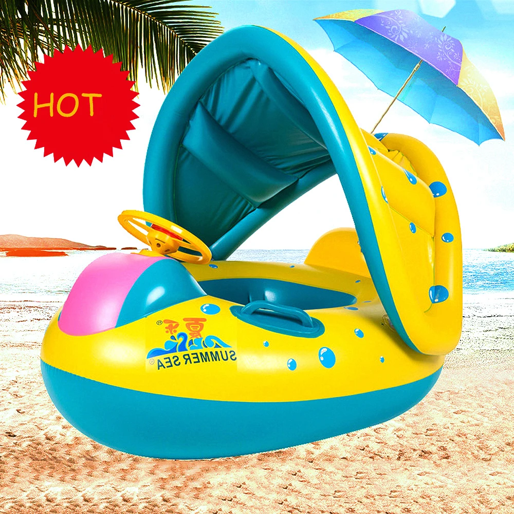 Inflatable Baby Swimming Ring Buoy with Sunshade Infant Floating Seat Swim Circle Kids Safety Bathing Summer Beach Water Toys