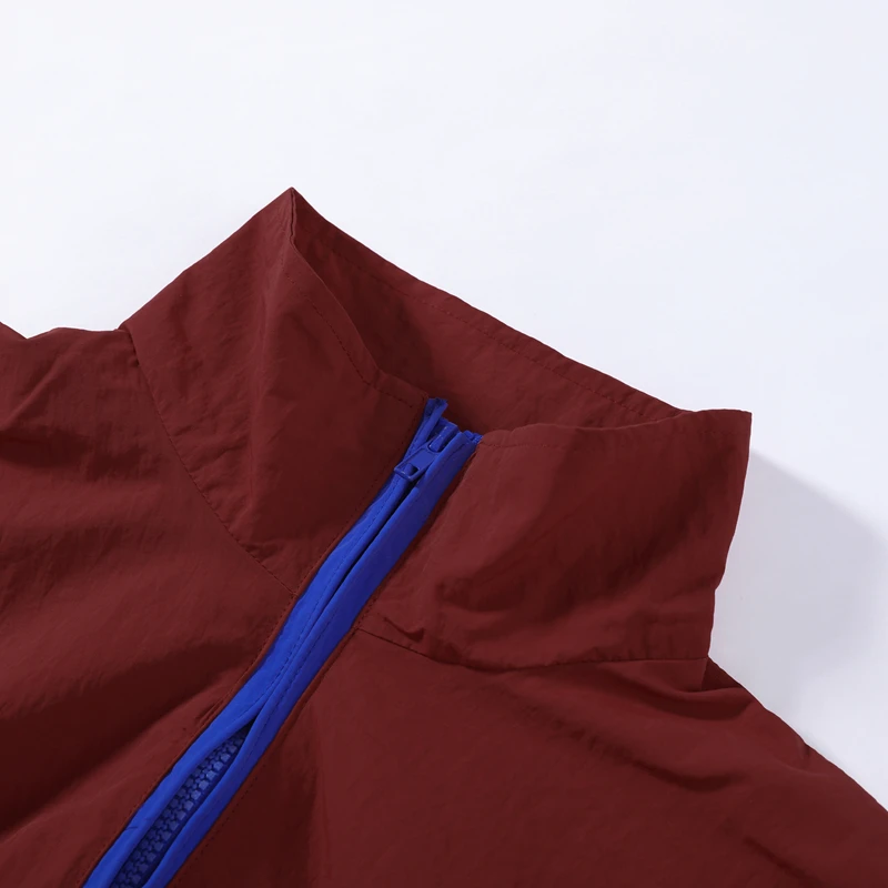 2026 Herbst Schicke Kontrastfarbene Damenjacke Rot Lässiger Stehkragen Langarm Halbe Reißverschlüsse Lose Damenmäntel Streetwear Neu – Detail 16