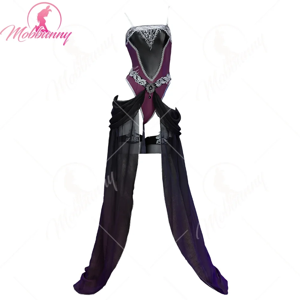 MOBBUNNY-Disfraz de Cosplay derivado para mujer, conjunto de lencería Sexy de bruja nocturna para Halloween, mono con sombrero y mangas