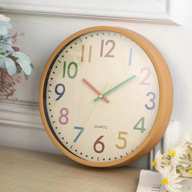 New 30cm Bamboo Patterned Plastic Hanging Clock Quartz Clock Bedroom Living Room Hanging Clocksimple Casual Home Good Item