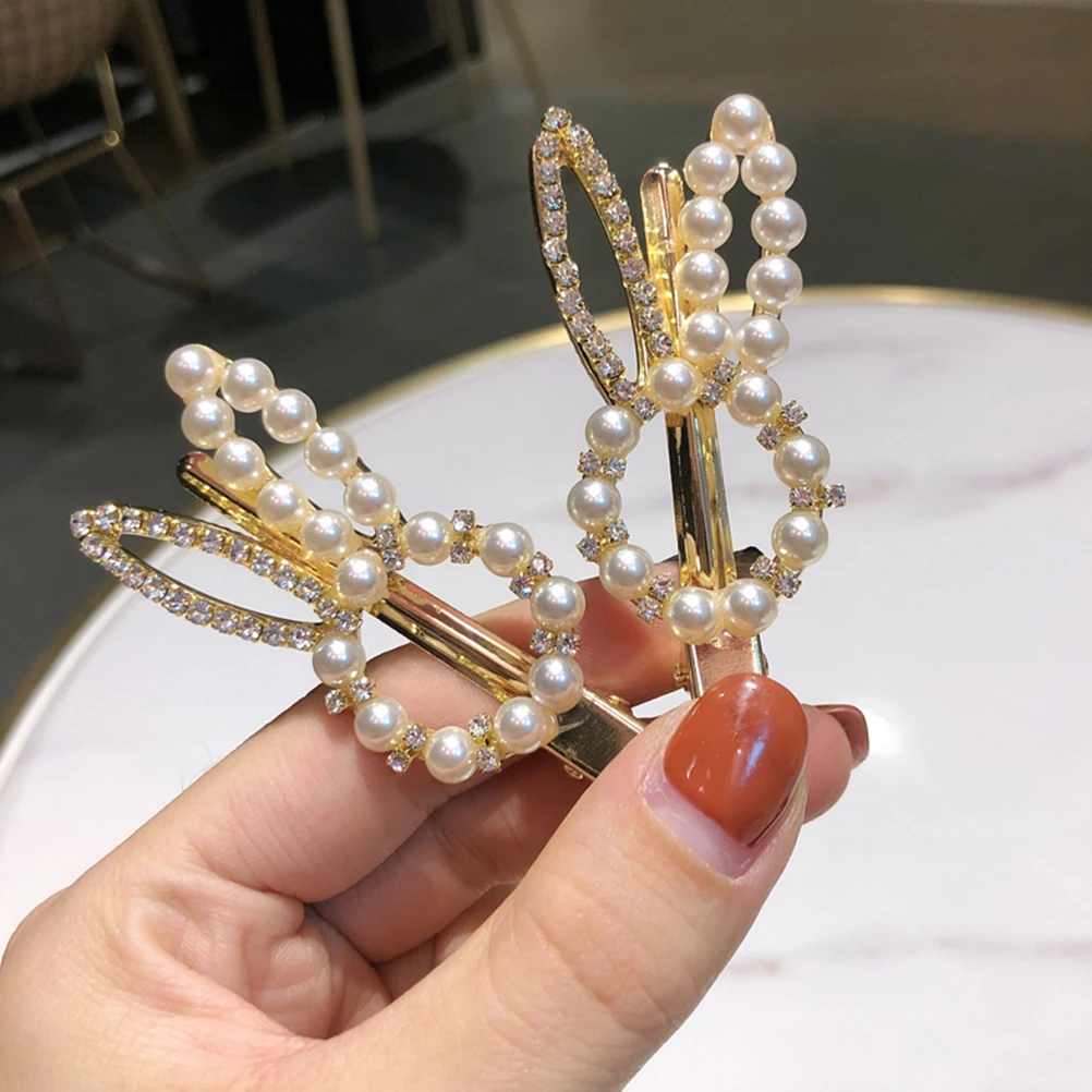 

2 Pcs Bunny Hairpin Girl Accessories Rabbit Shaped Clips Pins Pearl Barrettes Decors