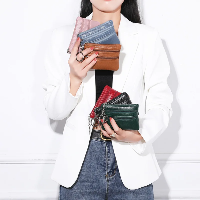 

Short zipper wallet with lychee pattern for women, three pocket multifunctional mini coin pocket, keychain, coin bag