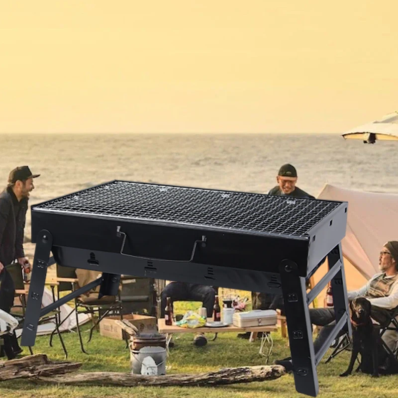 

Складной гриль для барбекю снаружи, легко собираемый двор, летняя пляжная вечеринка, машина для жарки угля с подносом для приправ