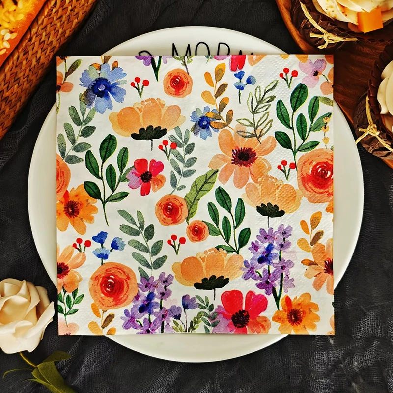 20/60Pcs Colorful Flowers Paper Napkins, Disposable Napkins for Restaurants Kitchens Weddings Birthdays Party
